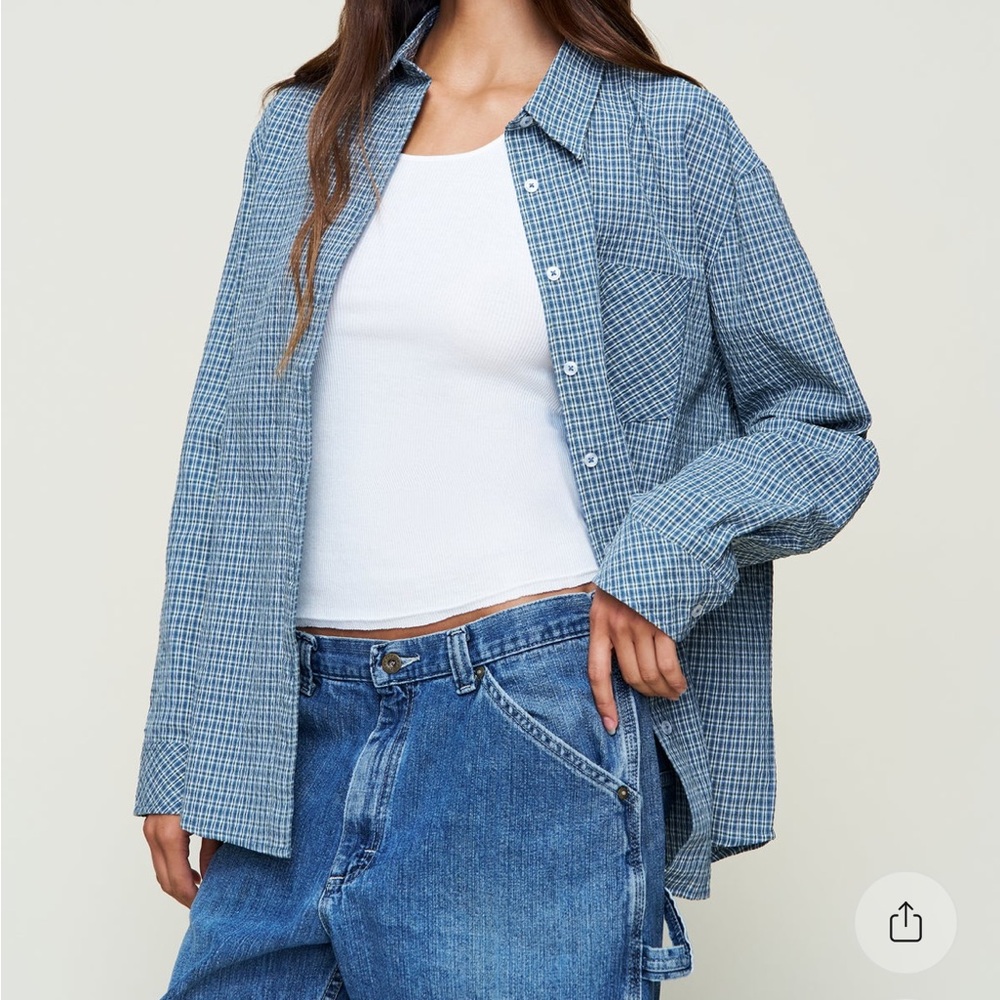 Danielle Guizio Blue Plaid Button Down Shirt
